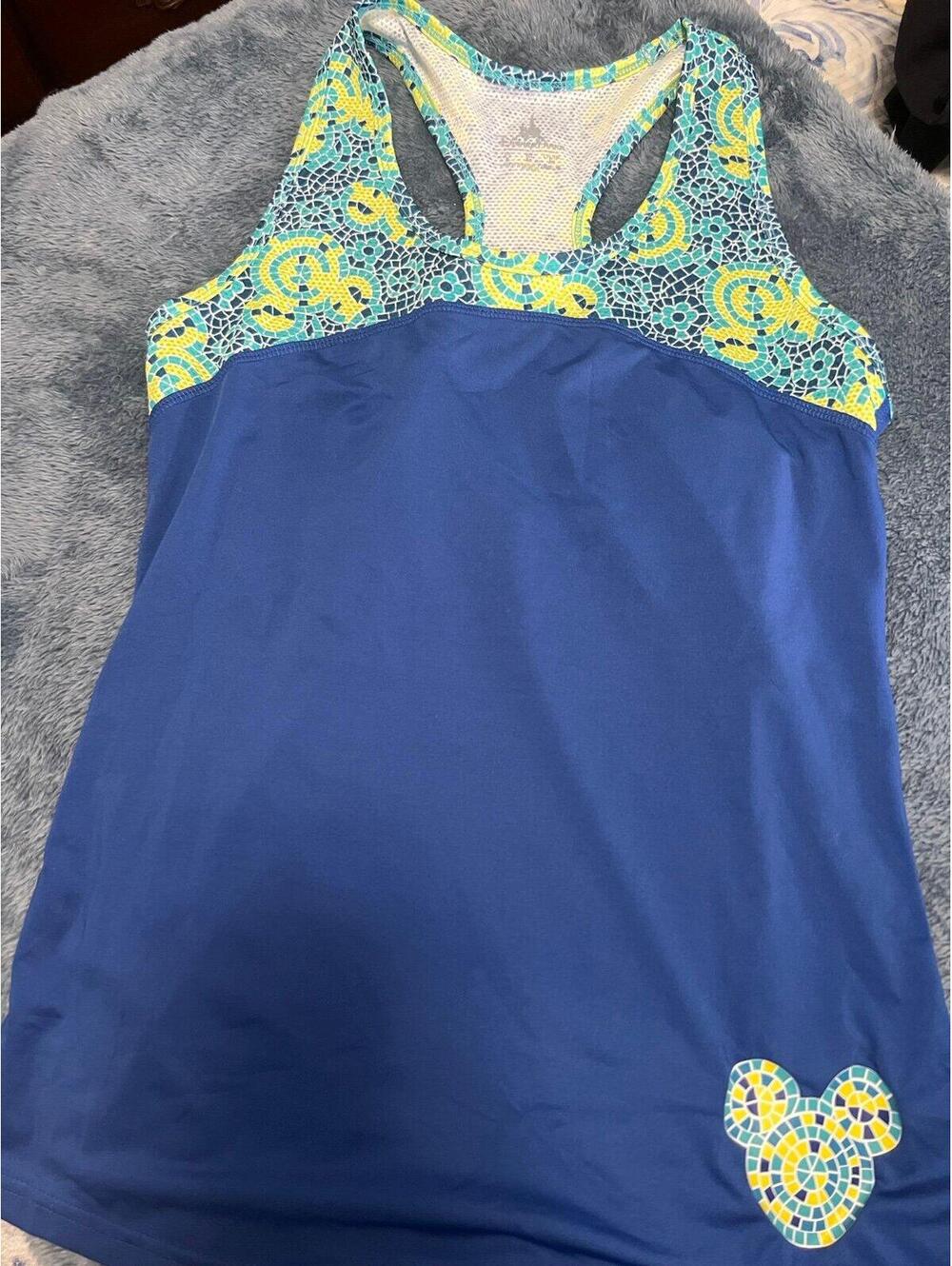 adidas Women's Blue Racerback Tank with Yellow Mosaic Accents